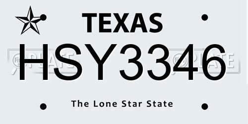 HSY3346 Texas License Plate