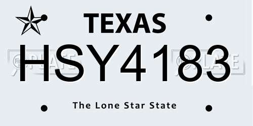 HSY4183 Texas License Plate