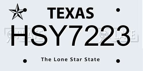 HSY7223 Texas License Plate