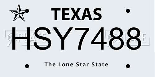 HSY7488 Texas License Plate