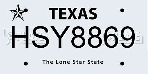 HSY8869 Texas License Plate