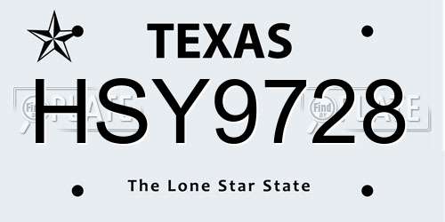 HSY9728 Texas License Plate