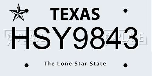 HSY9843 Texas License Plate