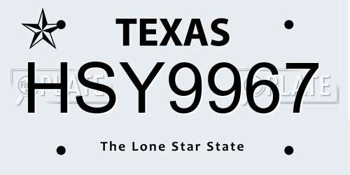 HSY9967 Texas License Plate