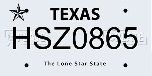 HSZ0865 Texas License Plate