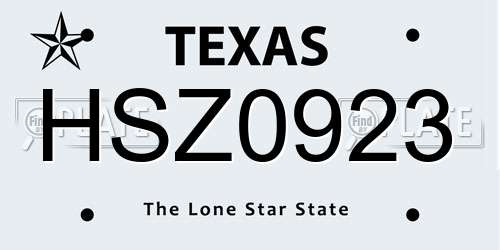HSZ0923 Texas License Plate
