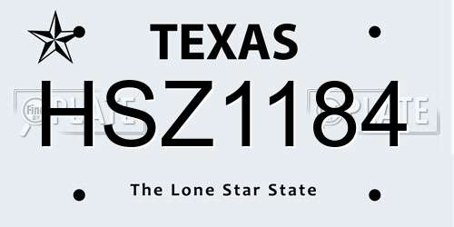 HSZ1184 Texas License Plate