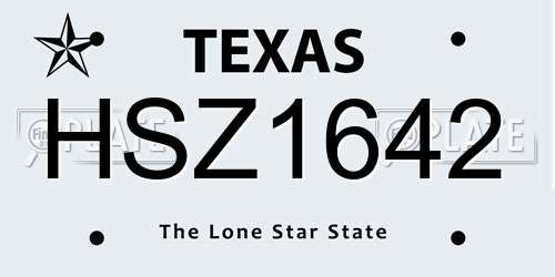 HSZ1642 Texas License Plate