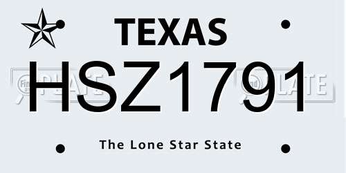 HSZ1791 Texas License Plate