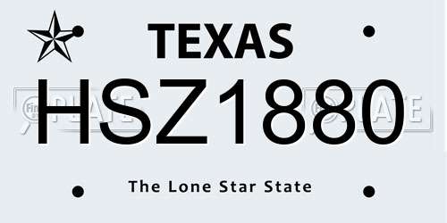 HSZ1880 Texas License Plate