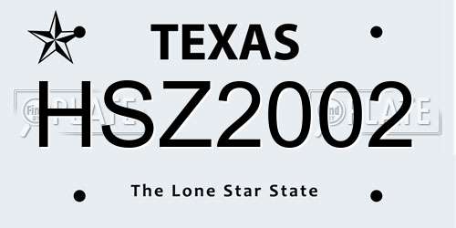 HSZ2002 Texas License Plate
