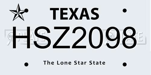 HSZ2098 Texas License Plate
