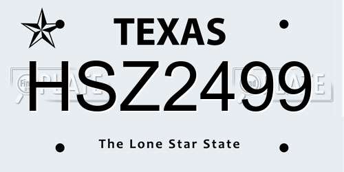 HSZ2499 Texas License Plate