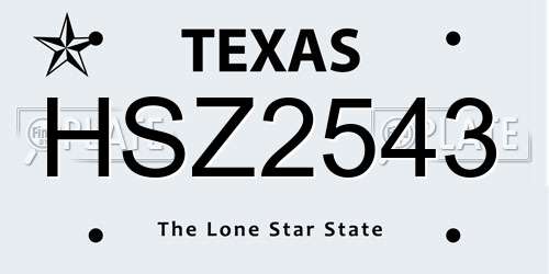 HSZ2543 Texas License Plate