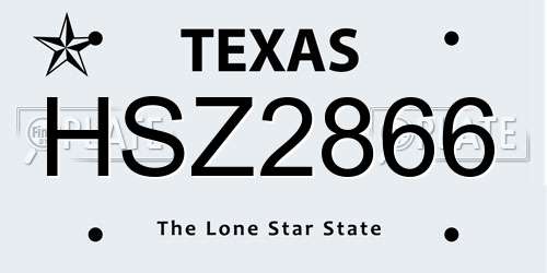 HSZ2866 Texas License Plate