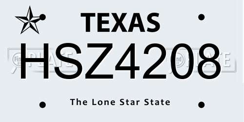 HSZ4208 Texas License Plate
