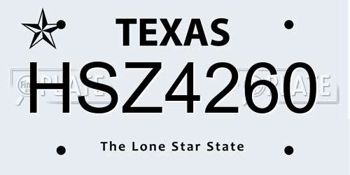 HSZ4260 Texas License Plate
