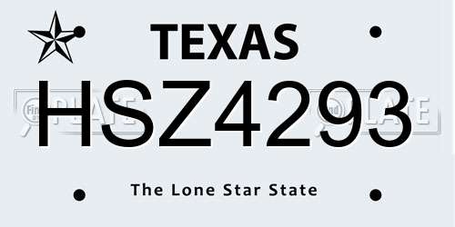 HSZ4293 Texas License Plate