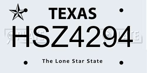 HSZ4294 Texas License Plate