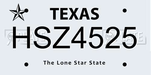 HSZ4525 Texas License Plate