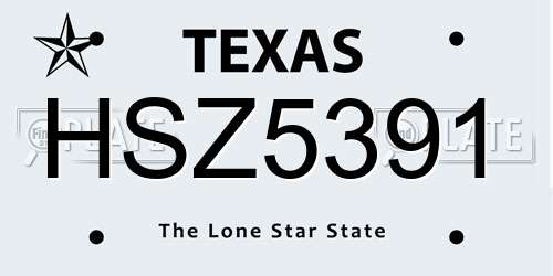 HSZ5391 Texas License Plate