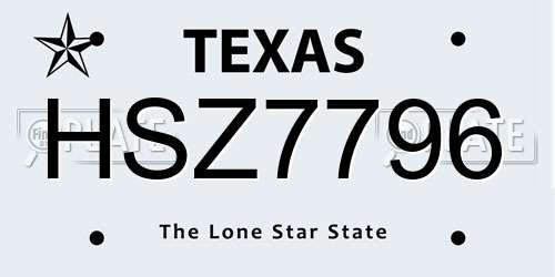HSZ7796 Texas License Plate