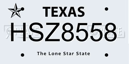 HSZ8558 Texas License Plate