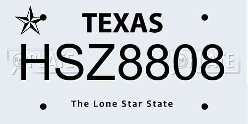 HSZ8808 Texas License Plate