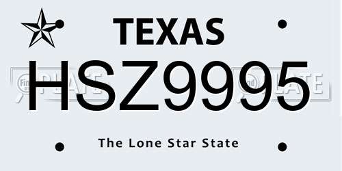 HSZ9995 Texas License Plate