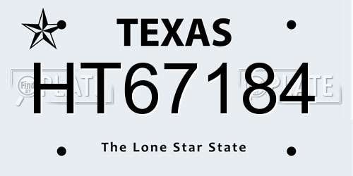 HT67184 Texas License Plate