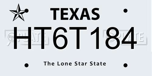 HT6T184 Texas License Plate