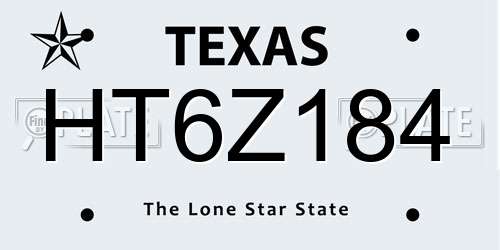 HT6Z184 Texas License Plate