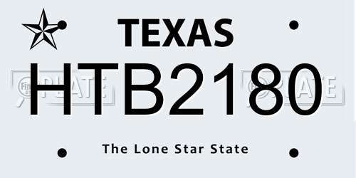 HTB2180 Texas License Plate