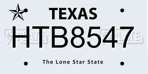 HTB8547 Texas License Plate
