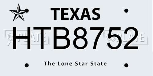 HTB8752 Texas License Plate