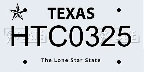 HTC0325 Texas License Plate