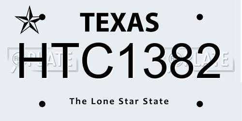 HTC1382 Texas License Plate