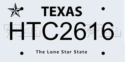 HTC2616 Texas License Plate