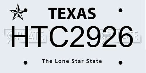 HTC2926 Texas License Plate