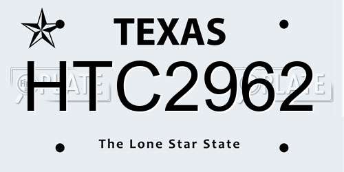 HTC2962 Texas License Plate