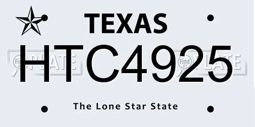 HTC4925 Texas License Plate