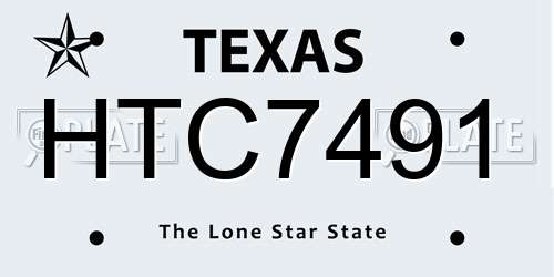 HTC7491 Texas License Plate
