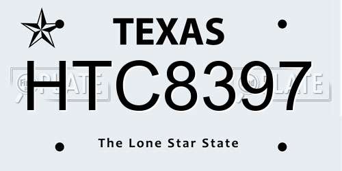 HTC8397 Texas License Plate