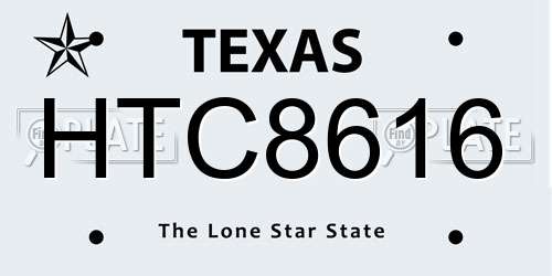 HTC8616 Texas License Plate