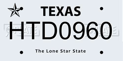 HTD0960 Texas License Plate