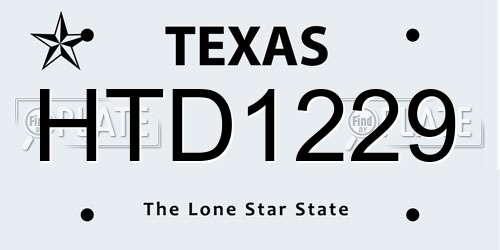 HTD1229 Texas License Plate