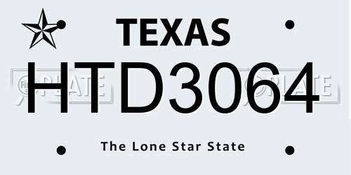 HTD3064 Texas License Plate