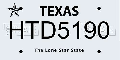 HTD5190 Texas License Plate