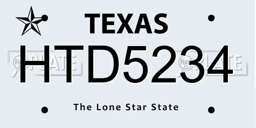 HTD5234 Texas License Plate
