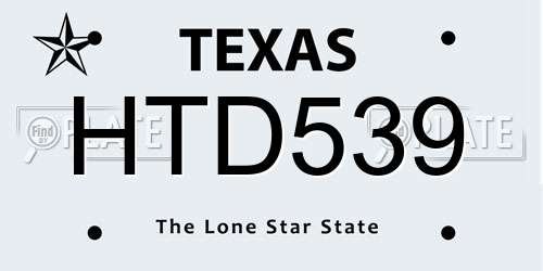 HTD539 Texas License Plate